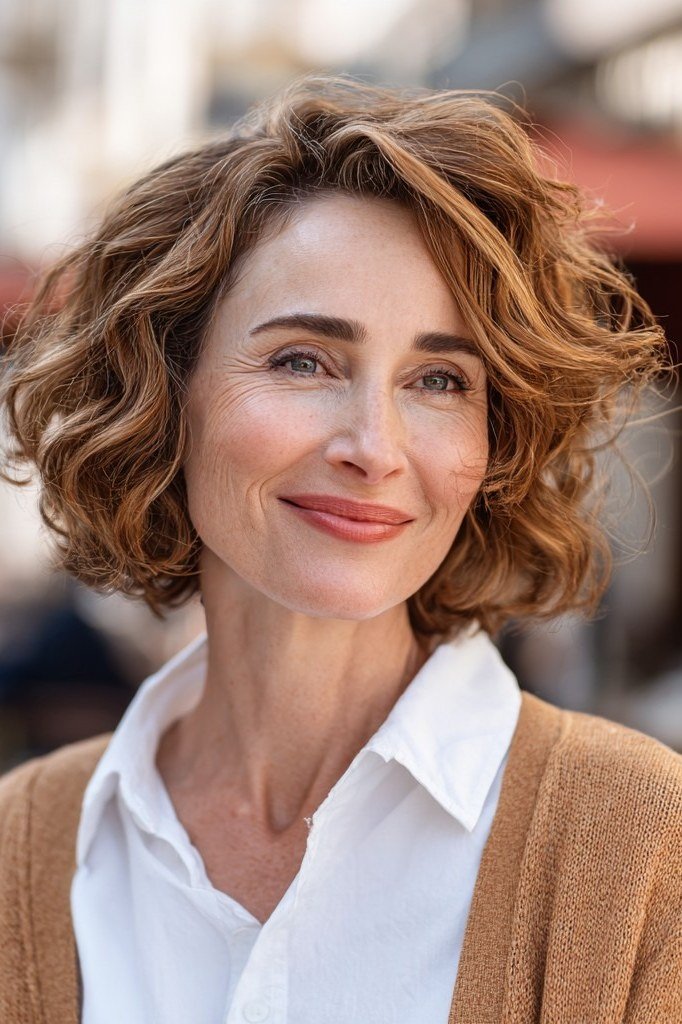 Copper Curly Layered Bob for women over 60