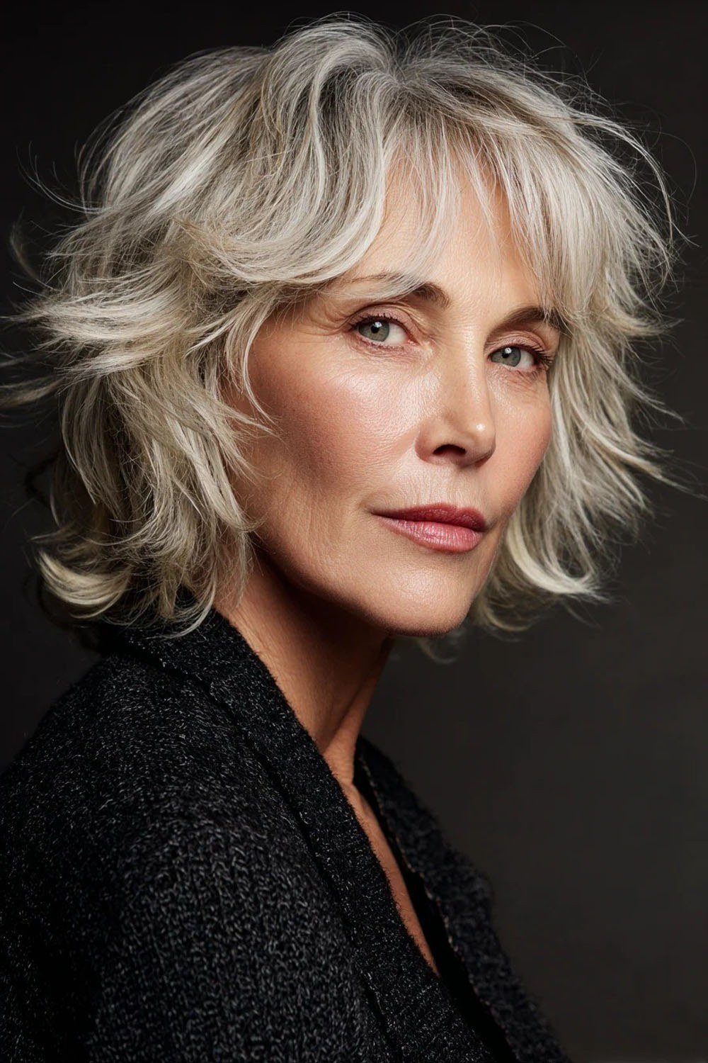 silver shaggy wavy medium for women over 60