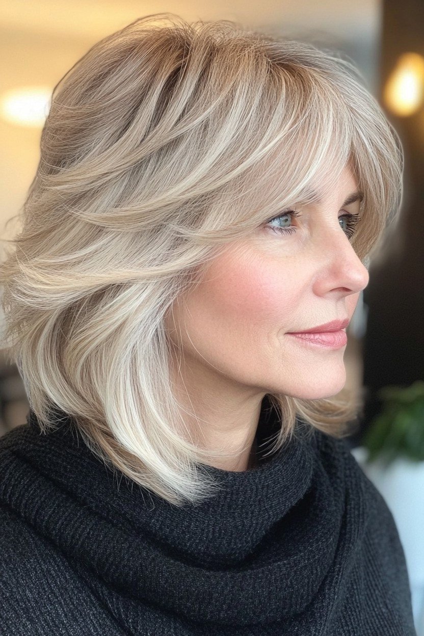 platinum blonde layered bob for women over 60