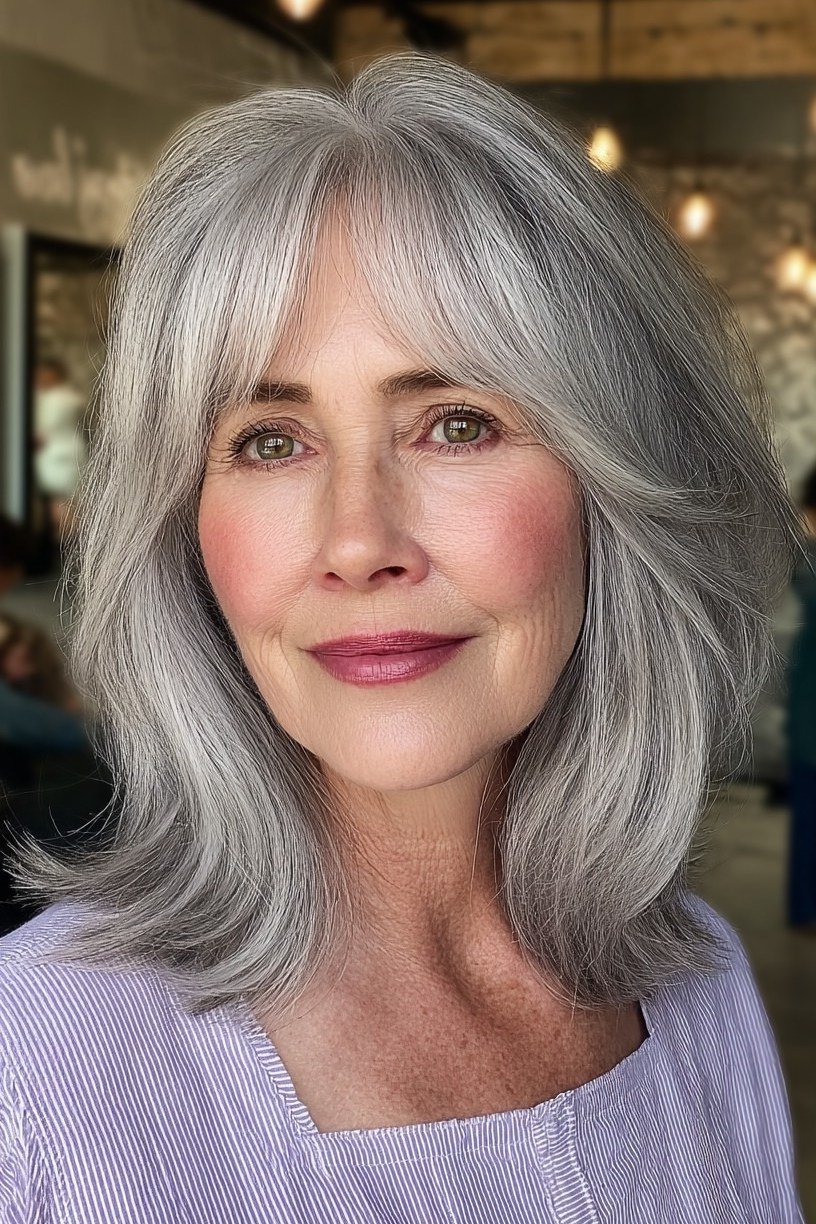 silver-gray layered medium for women over 60