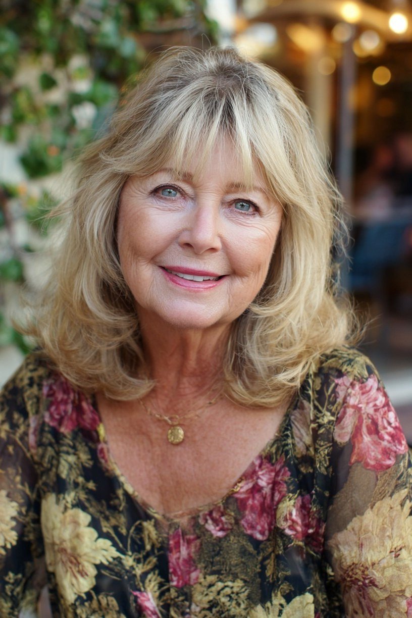 blonde layered medium with bangs for women over 60