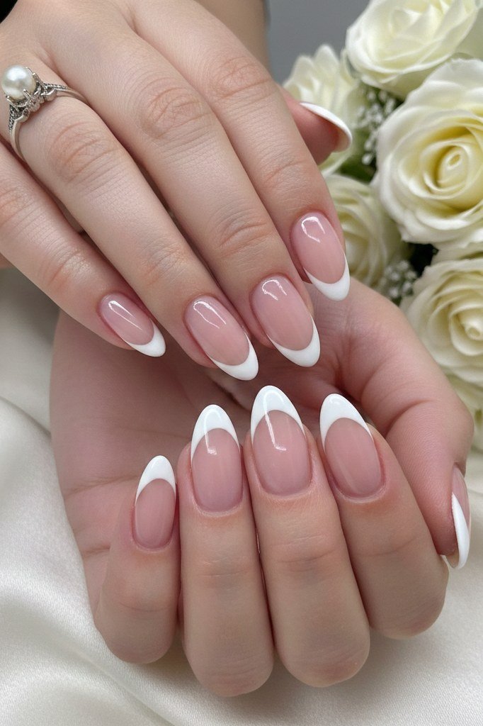 Classic elegant white french gel nails