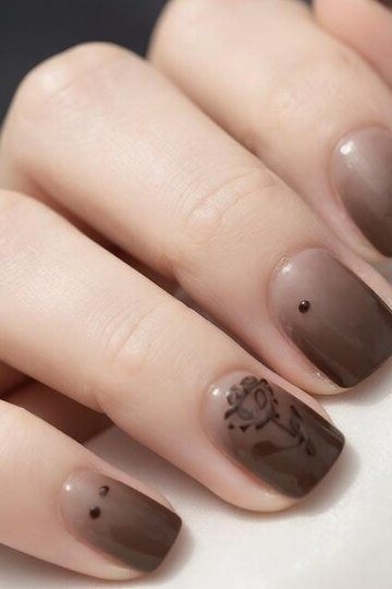 Brown Gradient Tips - short nail design for women over 60 that makes nails look longer