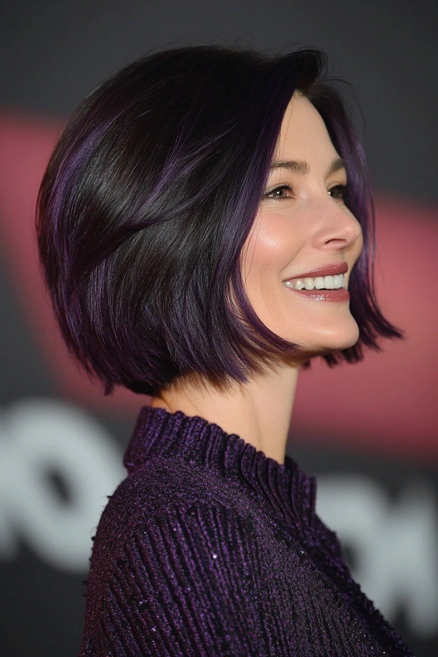 Side Dark Plum Layered Bob for women over 60