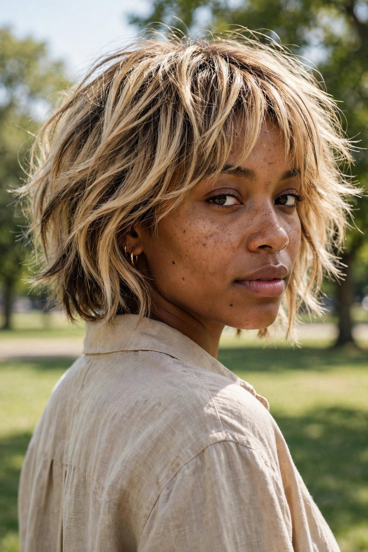 Shaggy bob with lowlights for thin fine hair