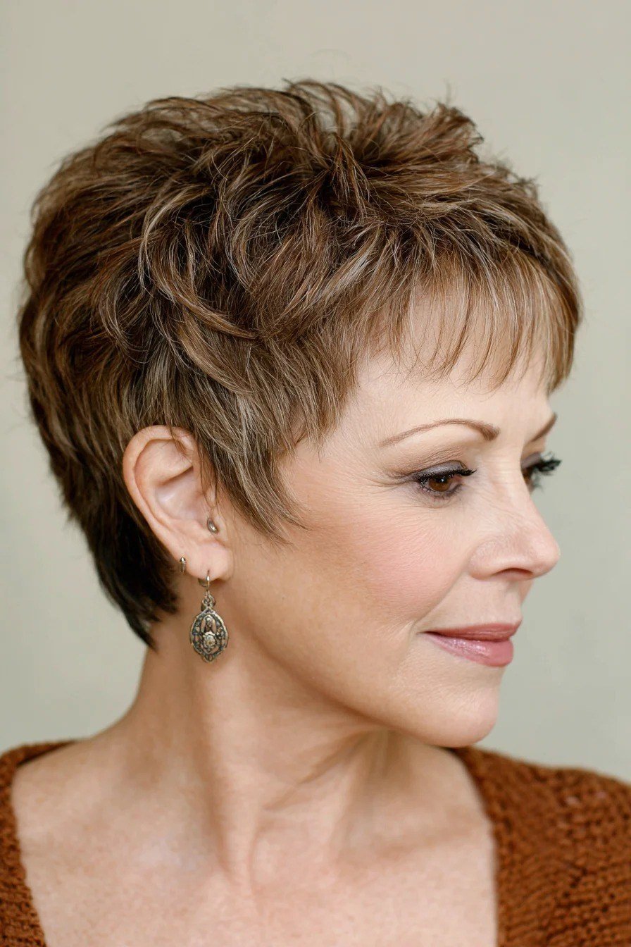 Golden-Brown Short Wedge on a woman over 50 - flattering wedge haircut idea