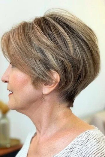 Silver-Blonde Wedge on a woman over 50 - flattering wedge haircut idea