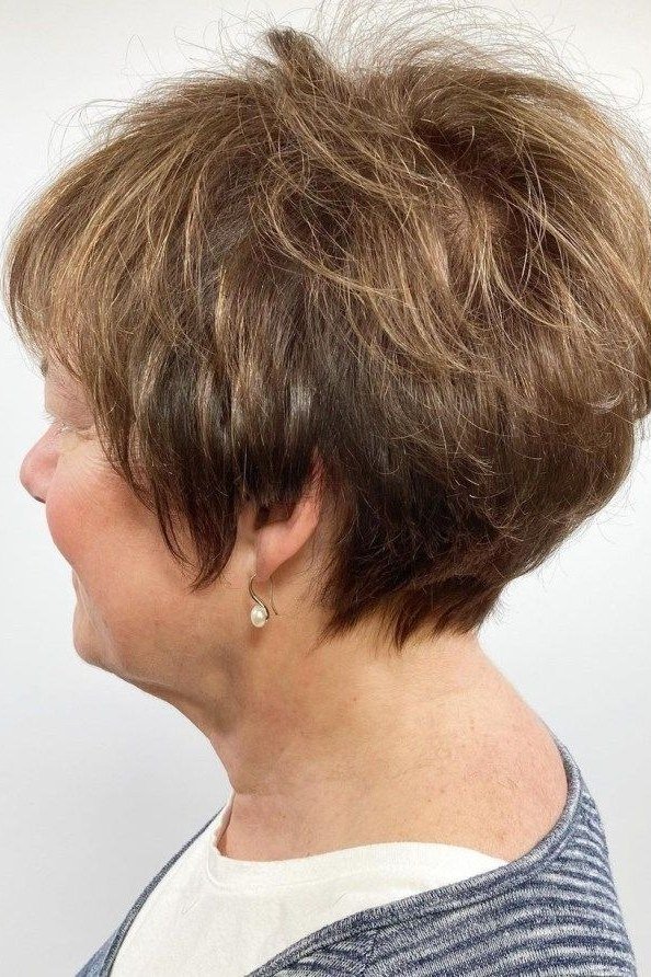 Light Brown Wedge on a woman over 50 - flattering wedge haircut idea