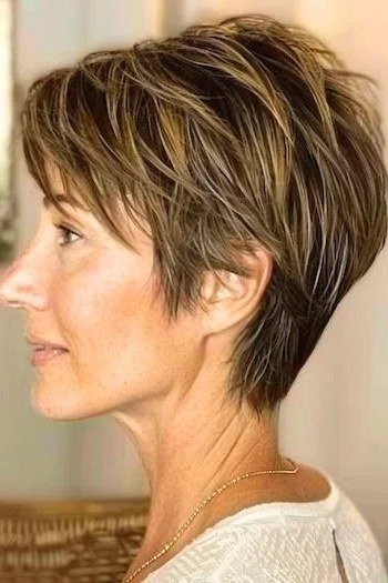 Highlighted Wedge on a woman over 50 - flattering wedge haircut idea