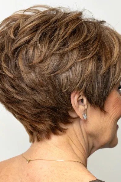 Caramel Wedge on a woman over 50 - flattering wedge haircut idea