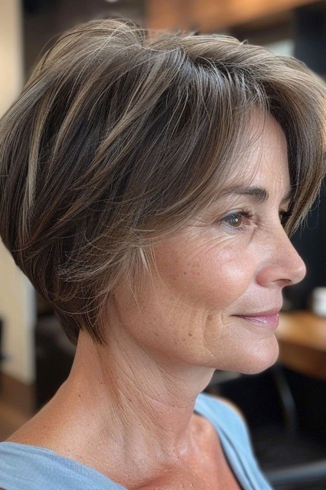 Silver Wedge Bob on a woman over 50 - flattering wedge haircut idea