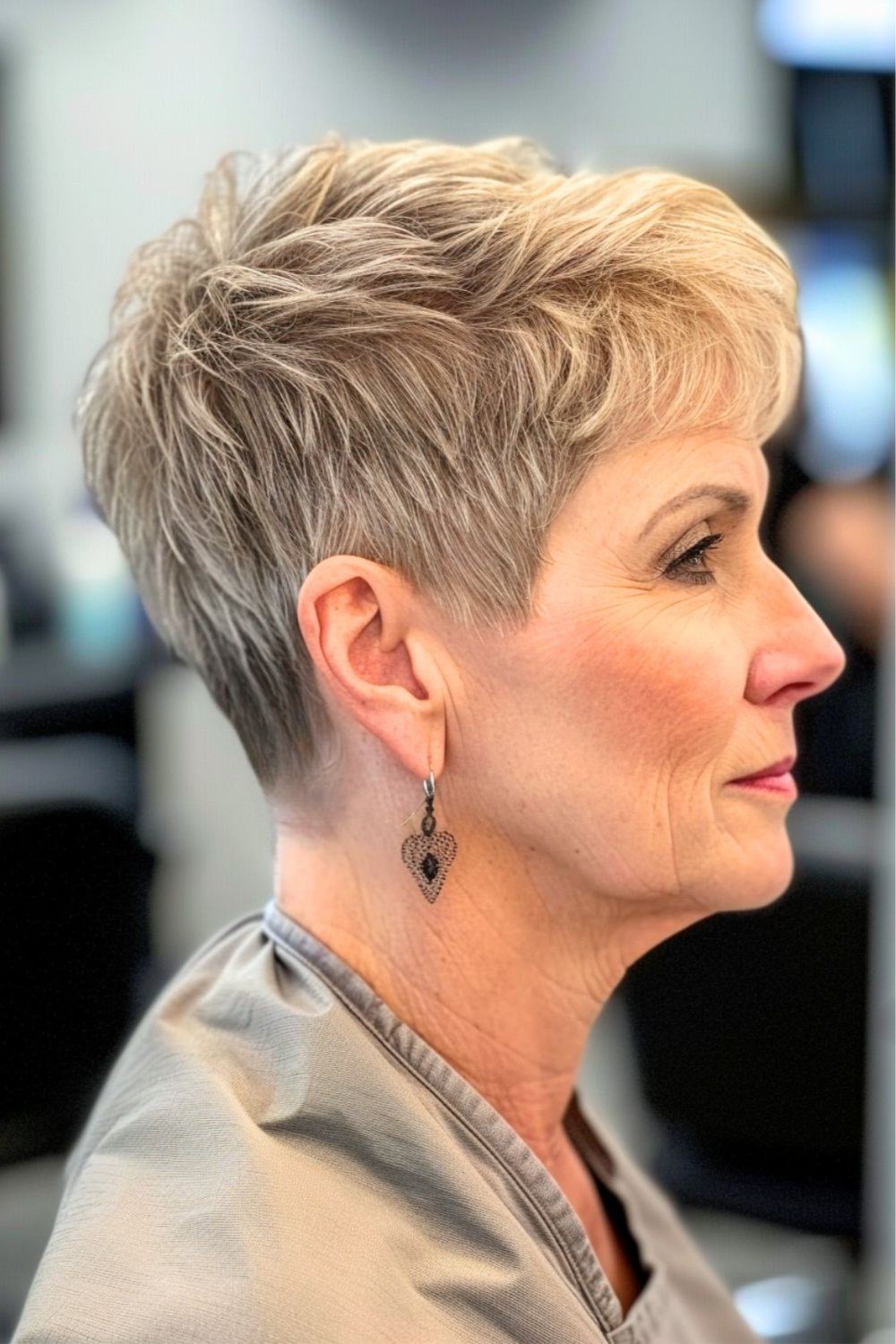 Blonde Pixie Wedge on a woman over 50 - flattering wedge haircut idea