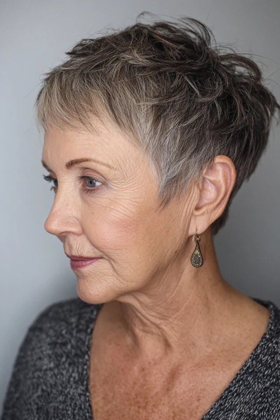 Silver Pixie Wedge on a woman over 50 - flattering wedge haircut idea