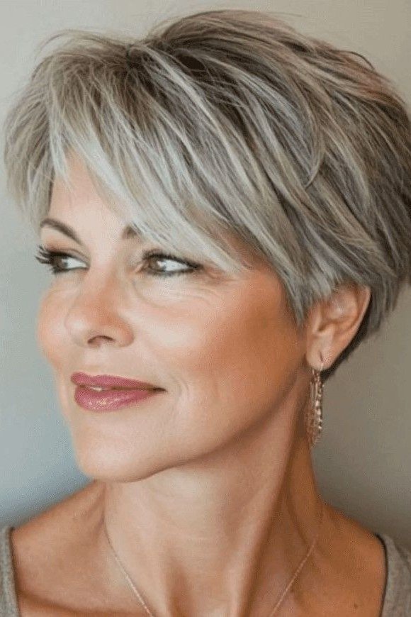 Silver Wedge Bob on a woman over 50 - flattering wedge haircut idea