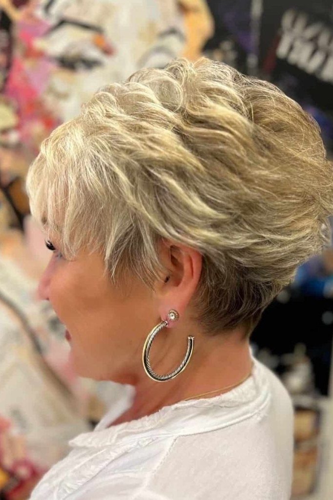 Blonde Stacked Wedge on a woman over 50 - flattering wedge haircut idea