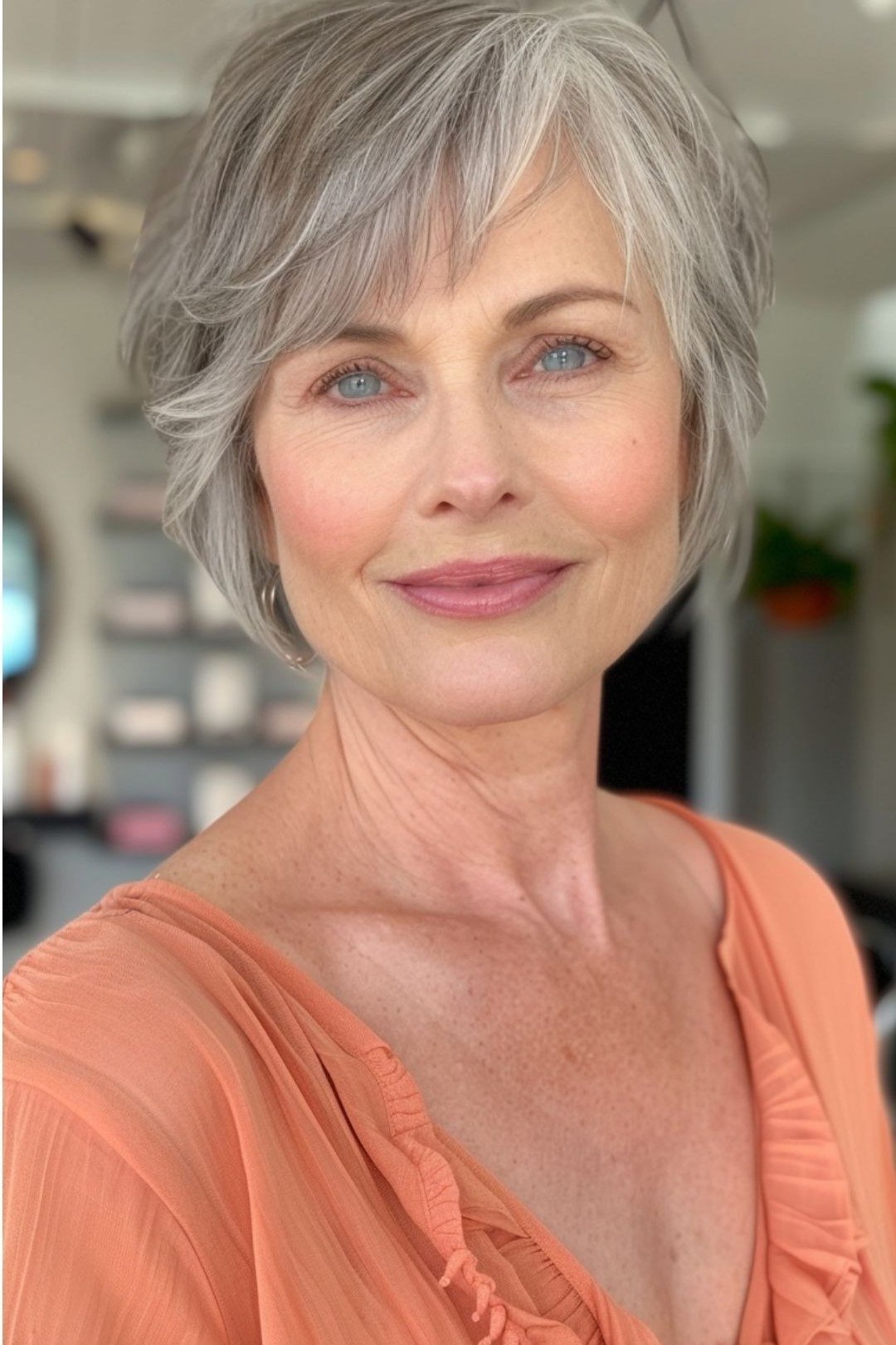 Silver Wedge Bob on a woman over 50 - flattering wedge haircut idea