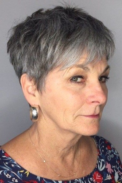 Grey Wedge on a woman over 50 - flattering wedge haircut idea
