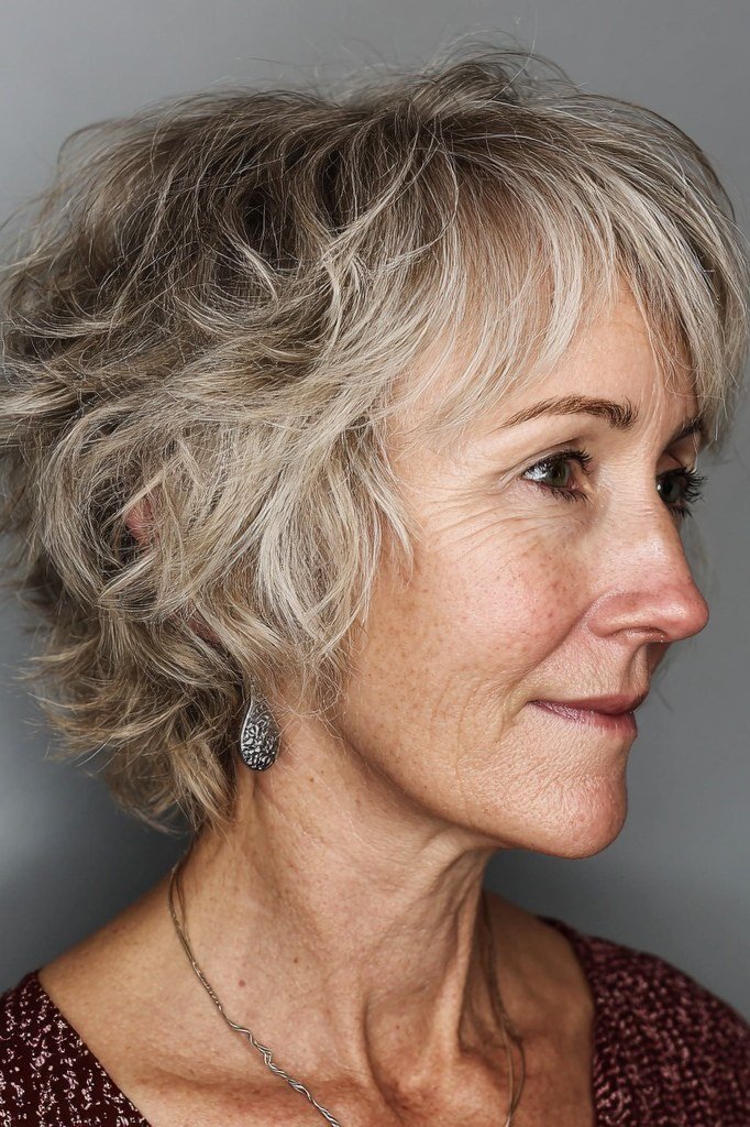 Silver Shaggy Wedge on a woman over 50 - flattering wedge haircut idea
