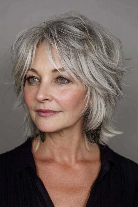 Silver Wedge on a woman over 50 - flattering wedge haircut idea