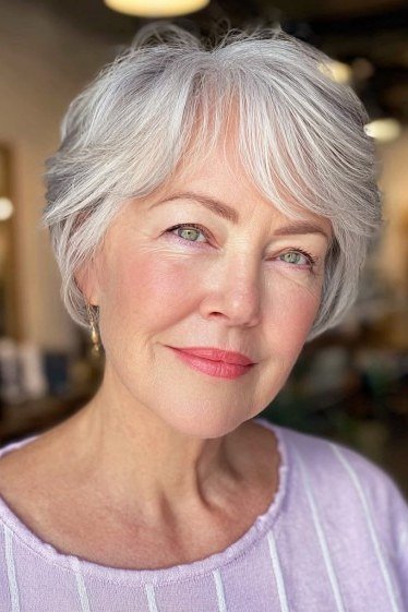 White Wedge on a woman over 50 - flattering wedge haircut idea