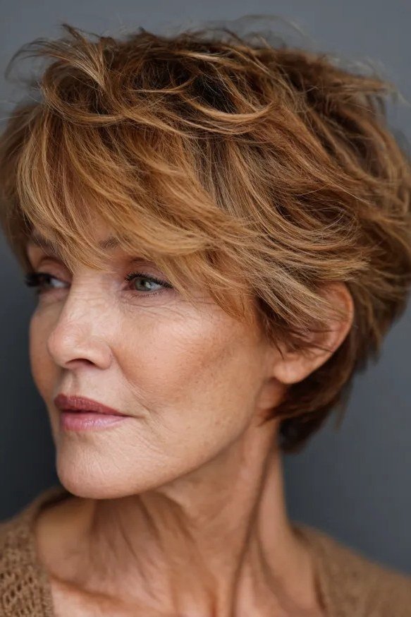 Copper Wedge on a woman over 50 - flattering wedge haircut idea