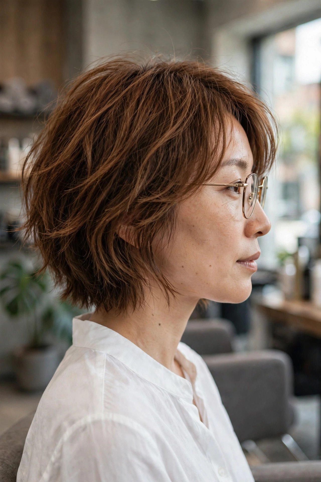 Shaggy bob with glasses for thin fine hair