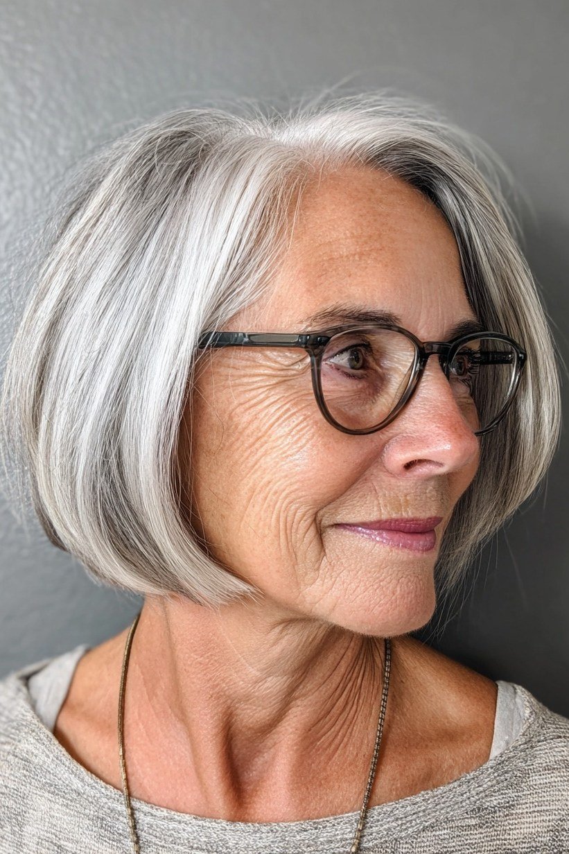 Silver-gray asymmetric bob