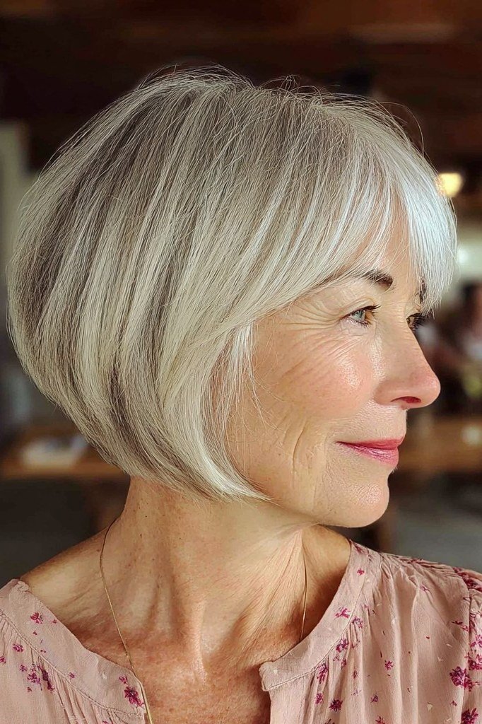 Blonde asymmetric bob with one side longer