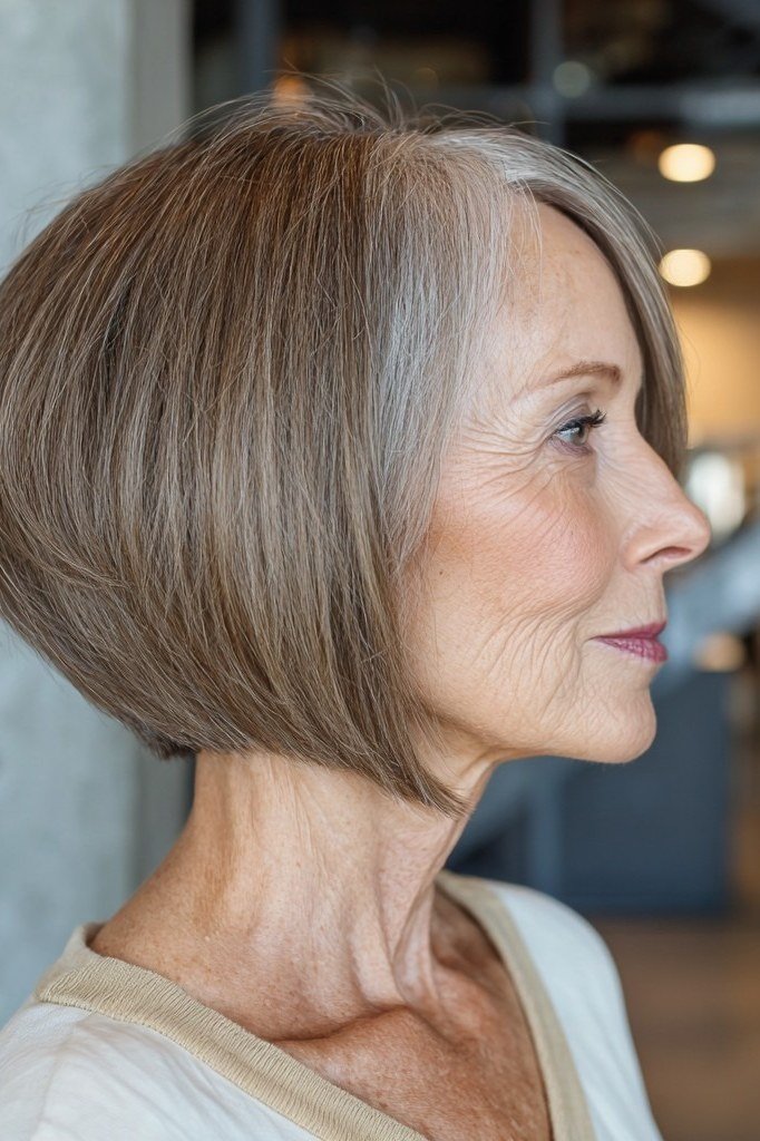 Light brown asymmetric bob with one side longer