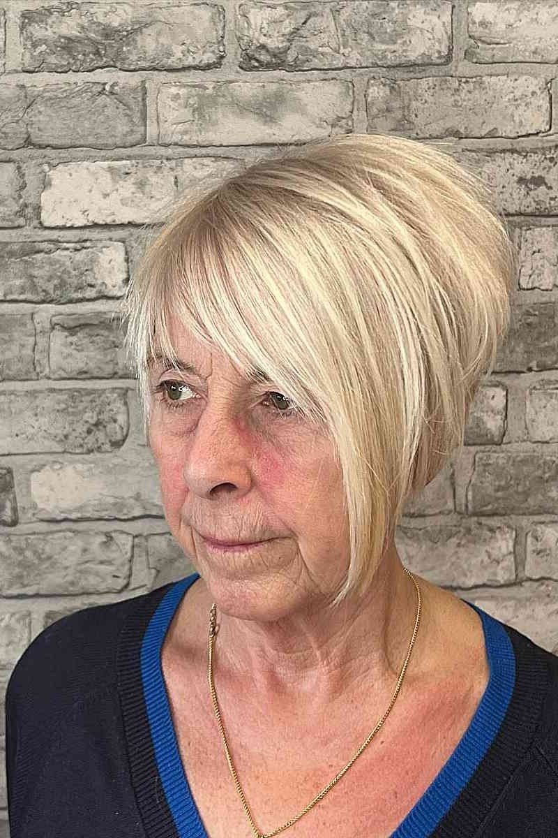 Blonde asymmetric bob with one side longer