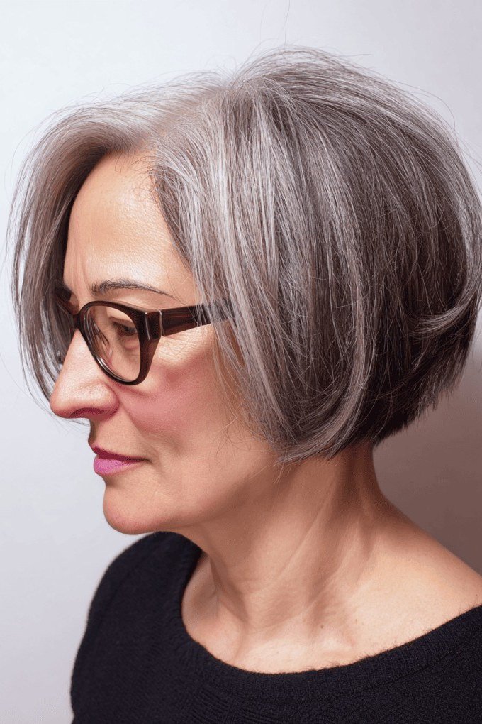 Silver-gray asymmetric bob