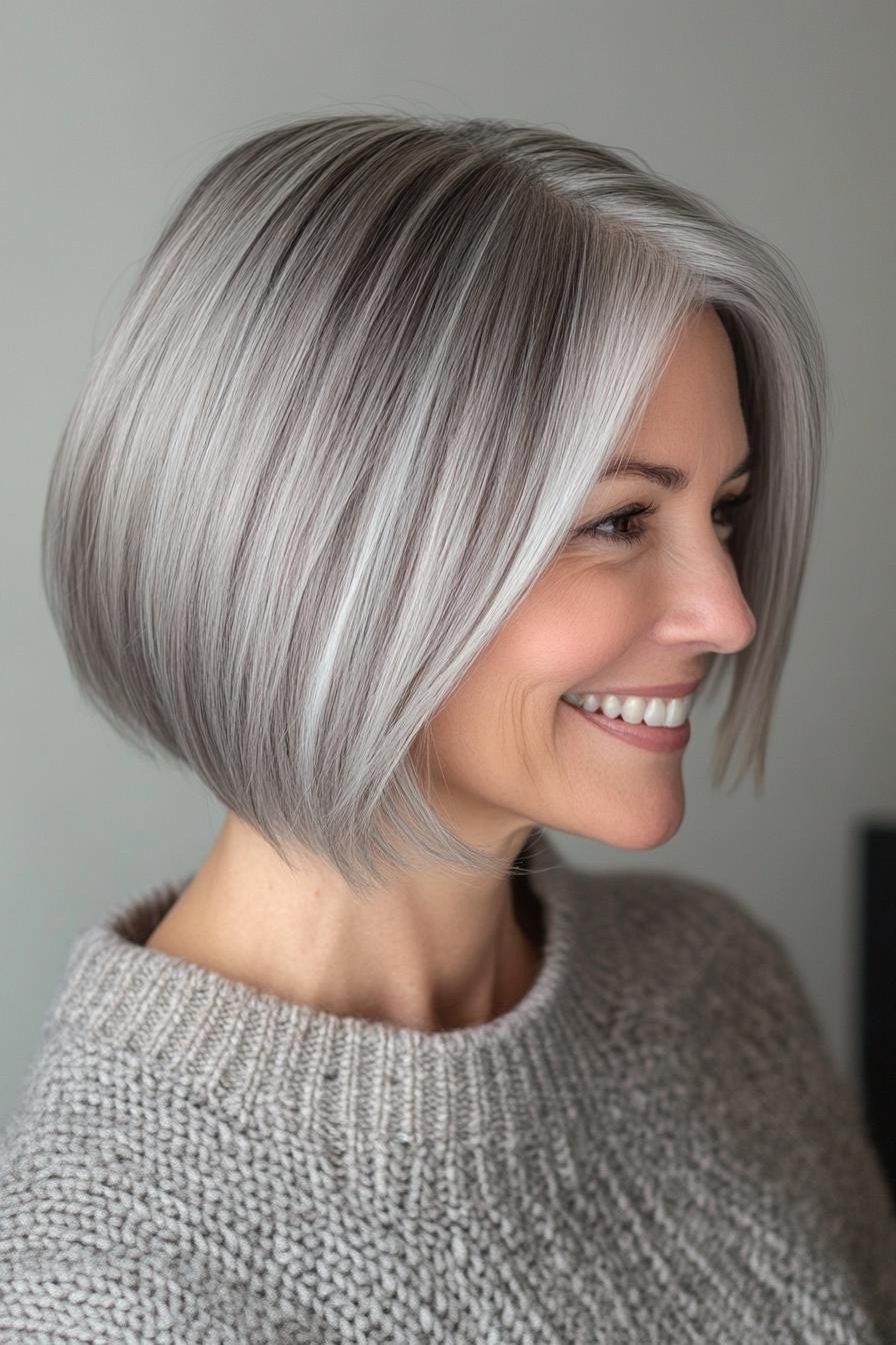 Silver-gray asymmetric bob