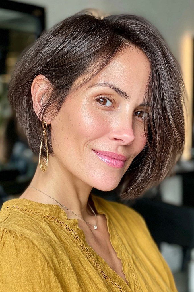 Dark brown asymmetric bob