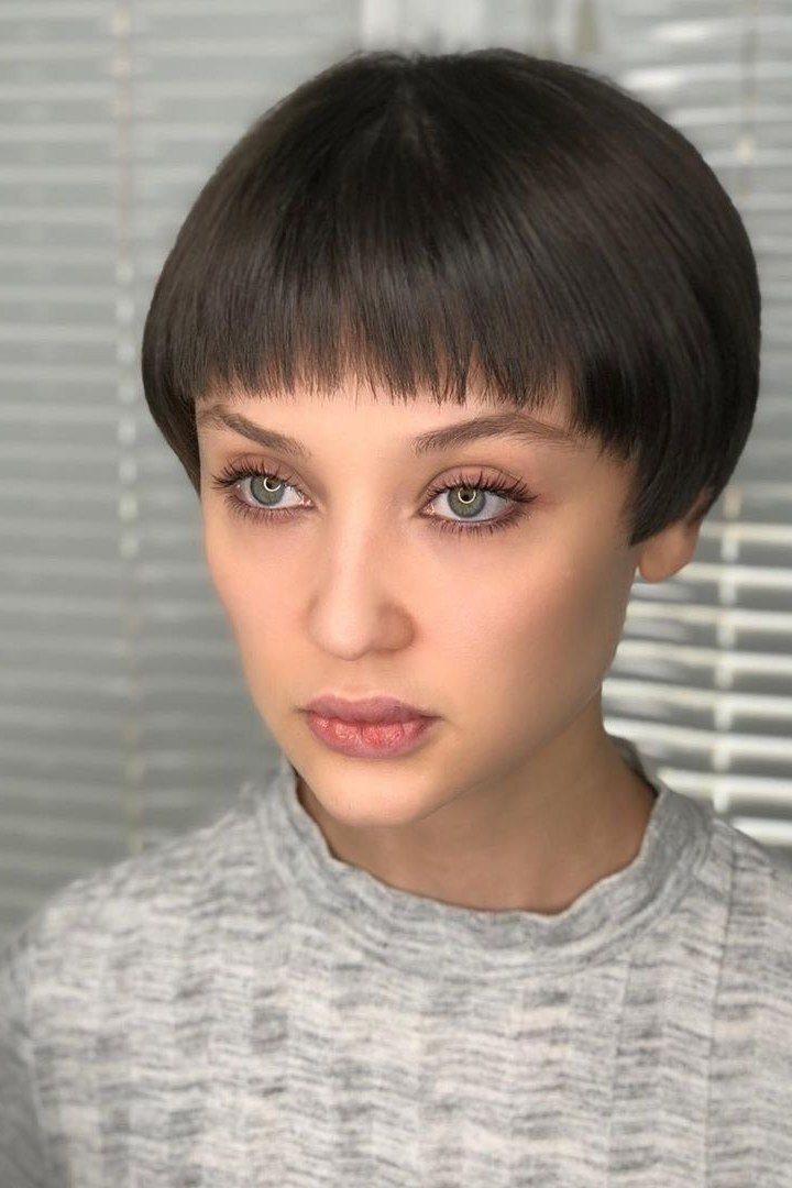 Dark Brown Pixie with Short Bangs for Women Over 40