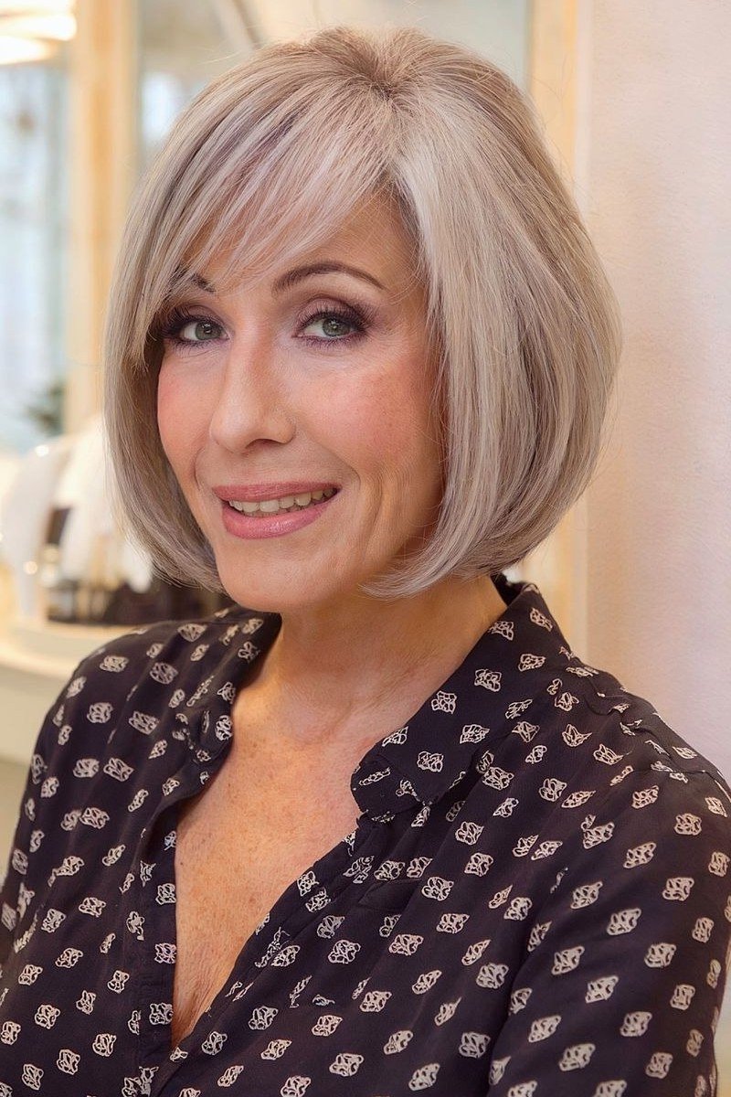 Silver Bob with Side-Swept Bangs for Women Over 40