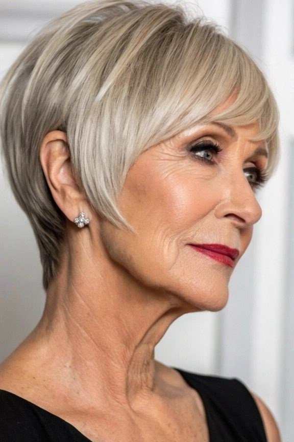 Silver Pixie with Bangs for Women Over 40