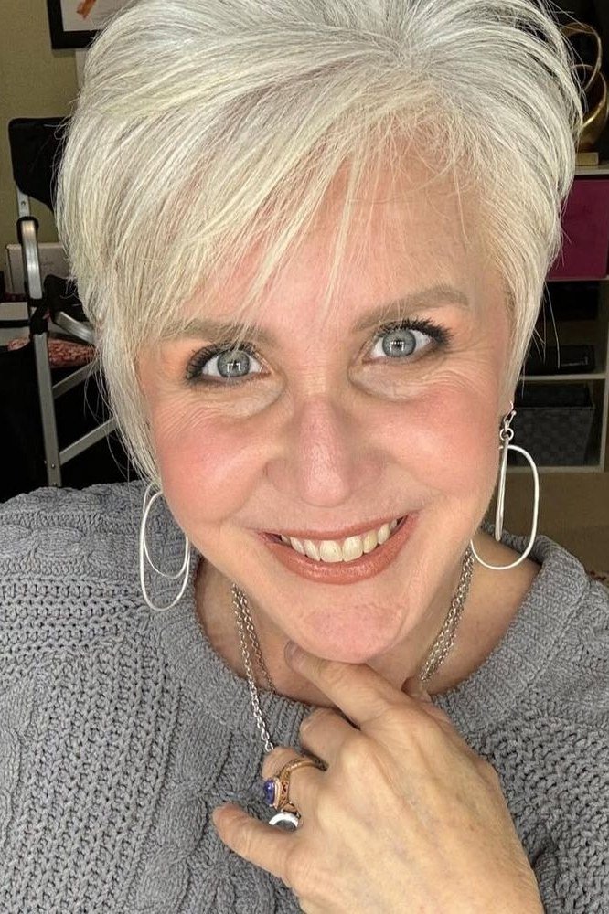 White Pixie with Side-Swept Bangs for Women Over 40