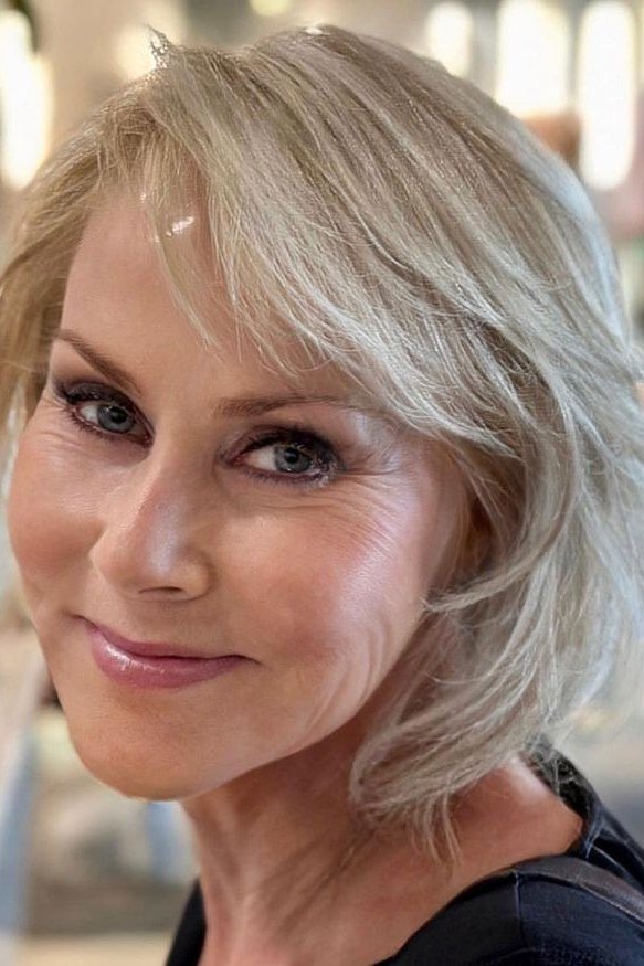 Silver Layered Bob with Bangs for Women Over 40