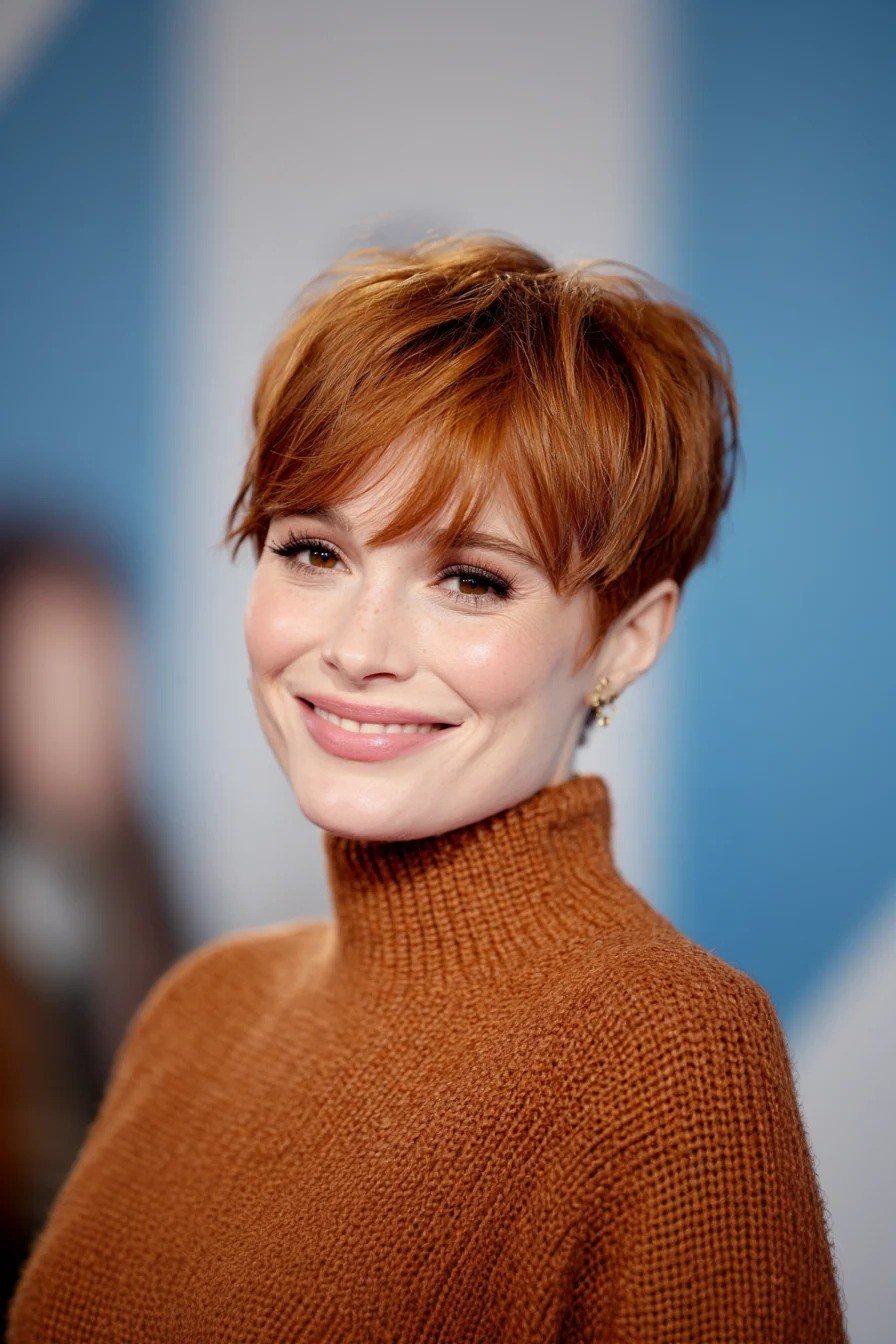 Copper Red Pixie with Bangs for Women Over 40