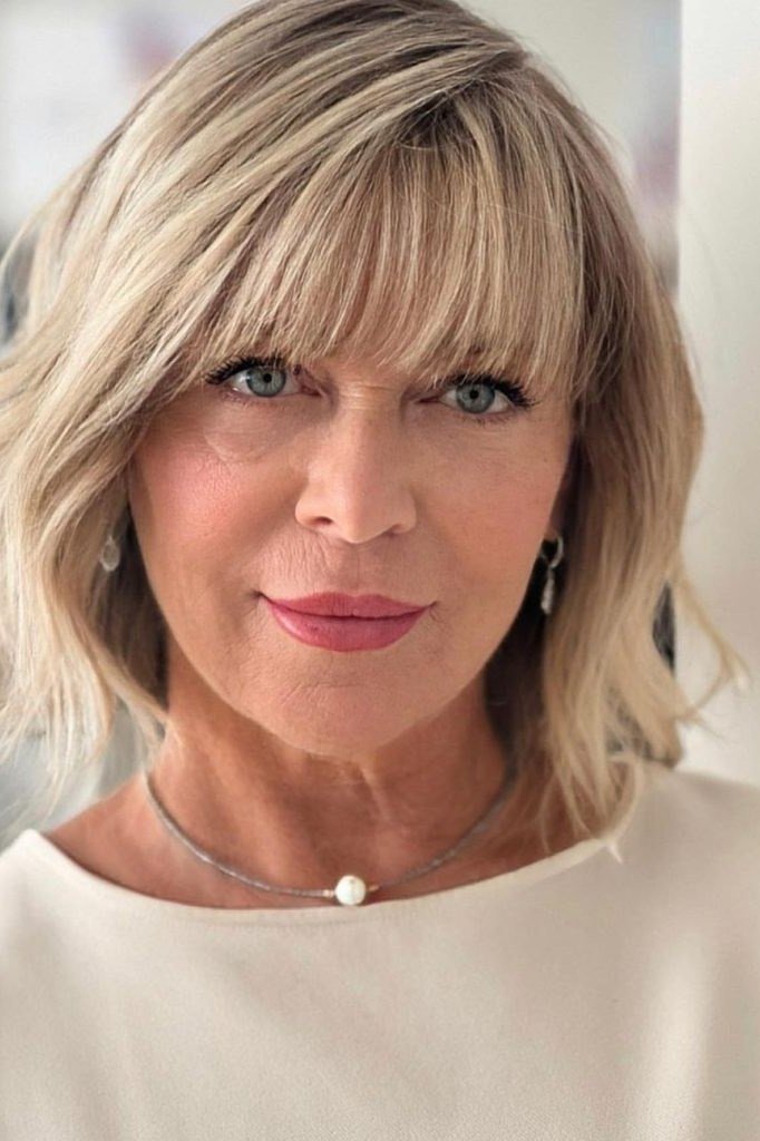 Silver-Blonde Bob with Bangs for Women Over 40
