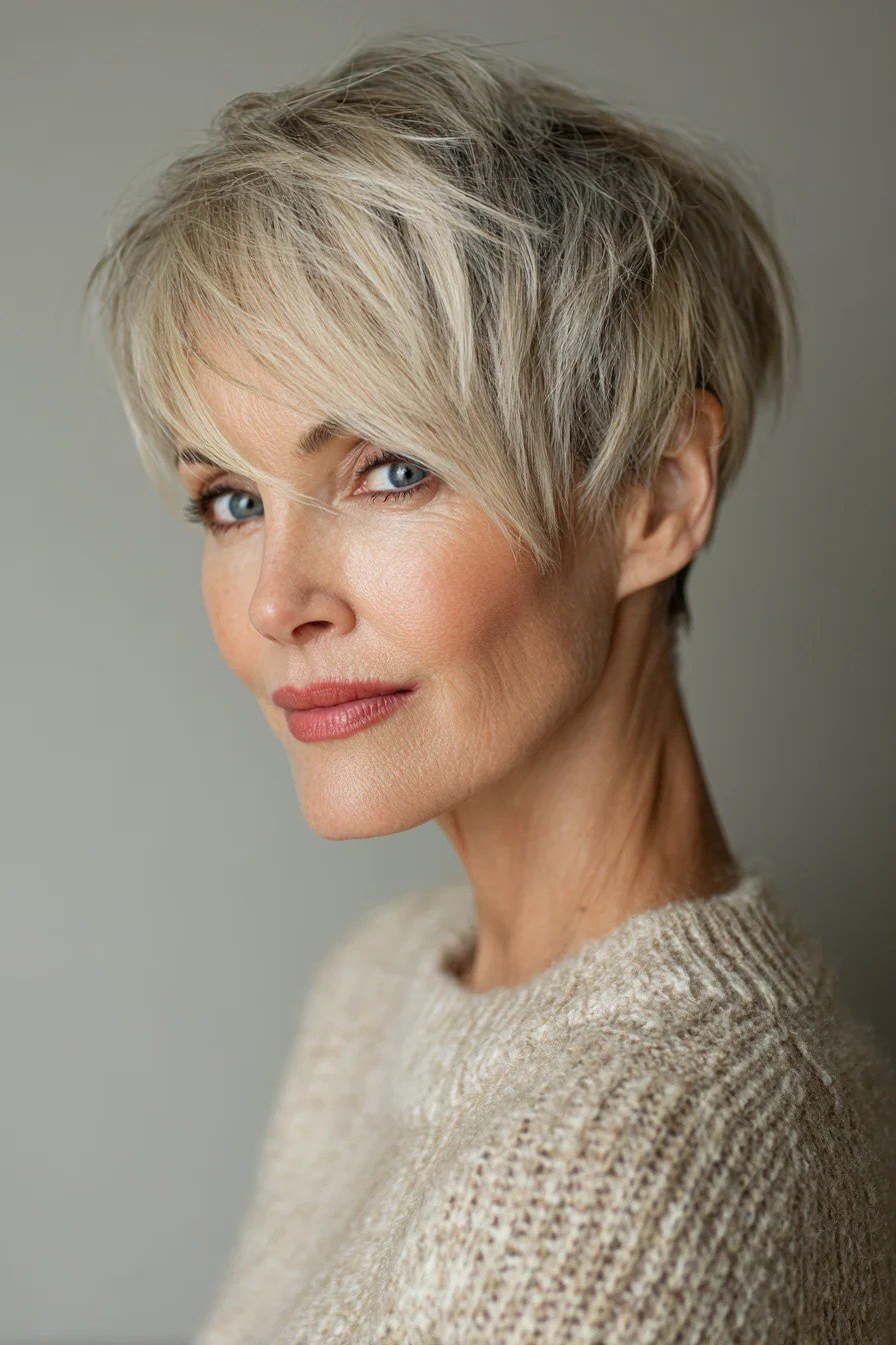 Silver Pixie with Bangs for Women Over 40