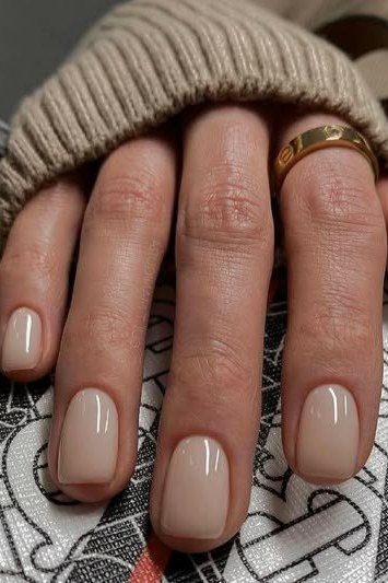 Taupe Greige Short Square Nails, best nail colors for 50 year olds