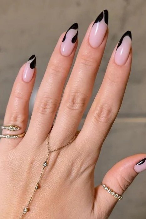 Edgy Black French Tips, best nail colors for 50 year olds