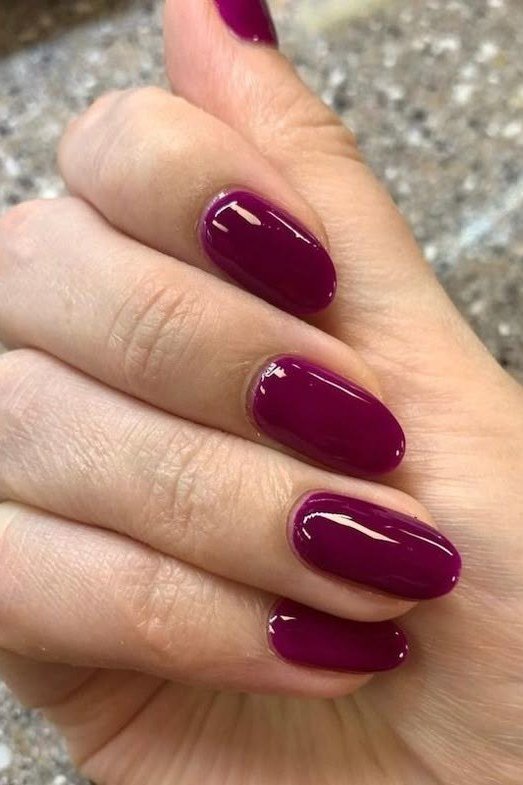 Deep Berry-Plum Almond Nails, best nail colors for 50 year olds