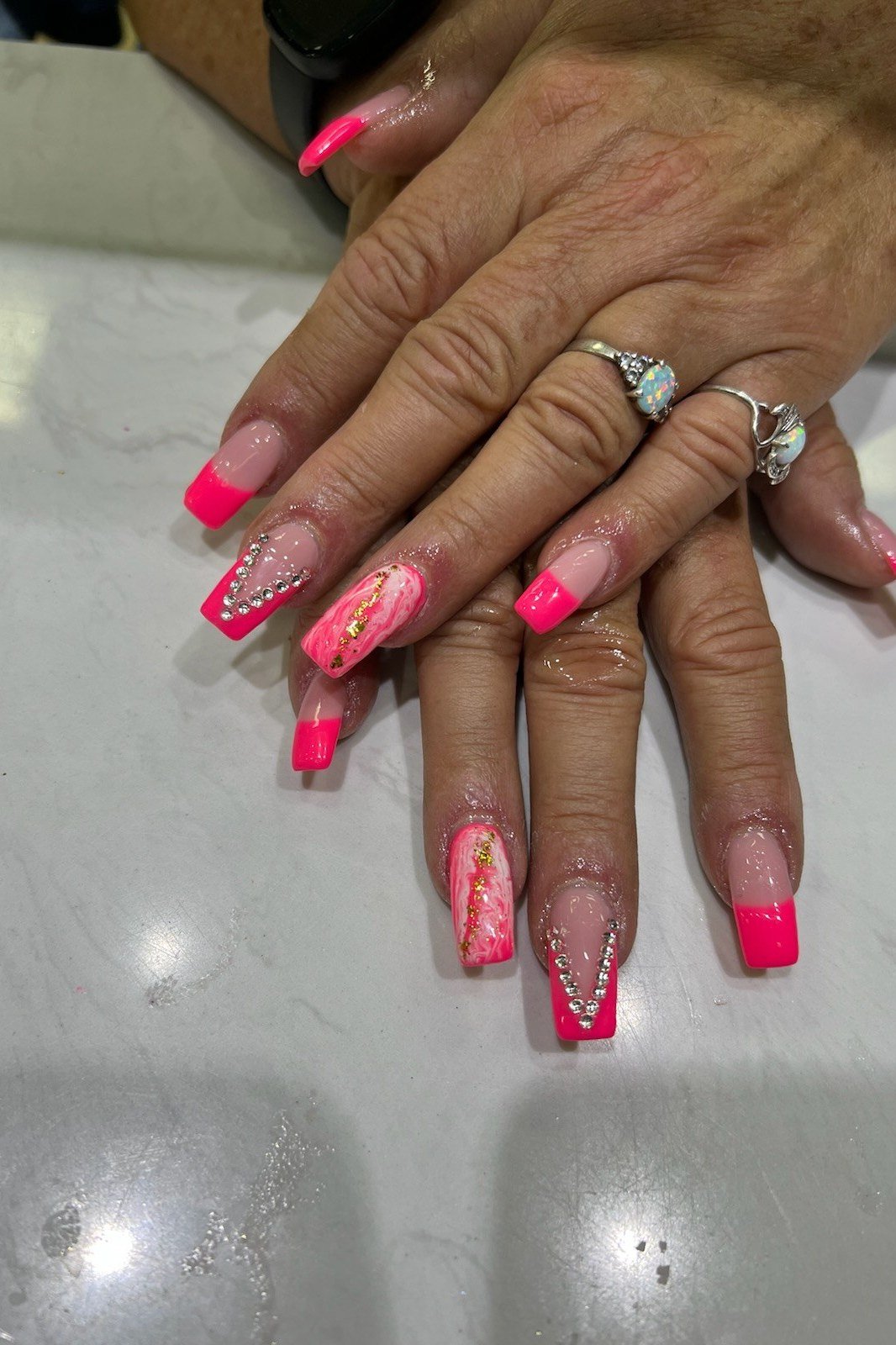Neon Pink French Tips, best nail colors for 50 year olds