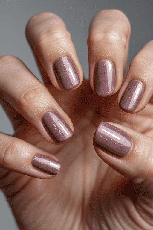 Mauve Metallic Shimmer Short Round Nails, best nail colors for 50 year olds