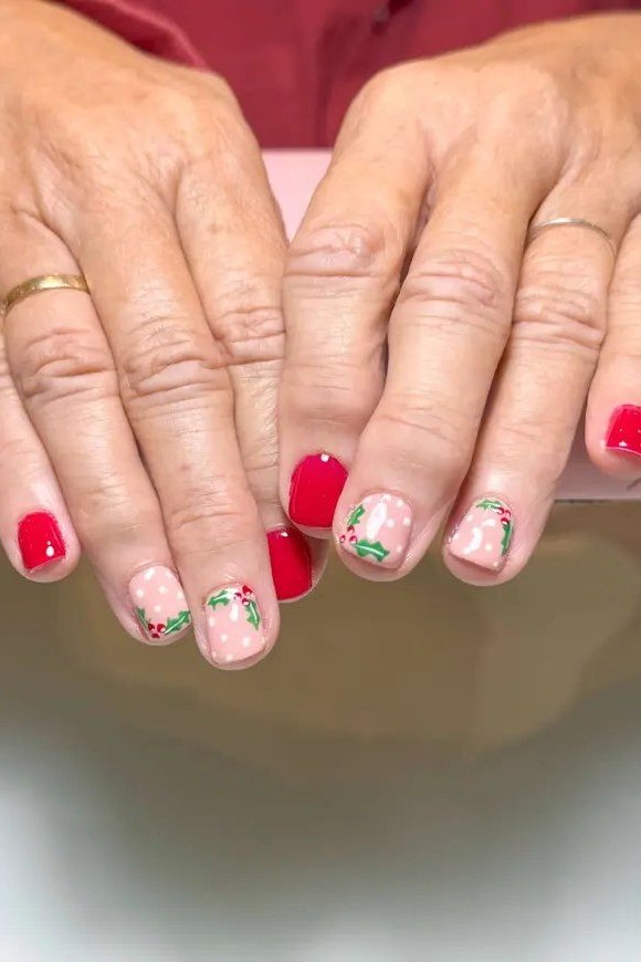 Classic Red with Colorful Polka Dots, best nail colors for 50 year olds