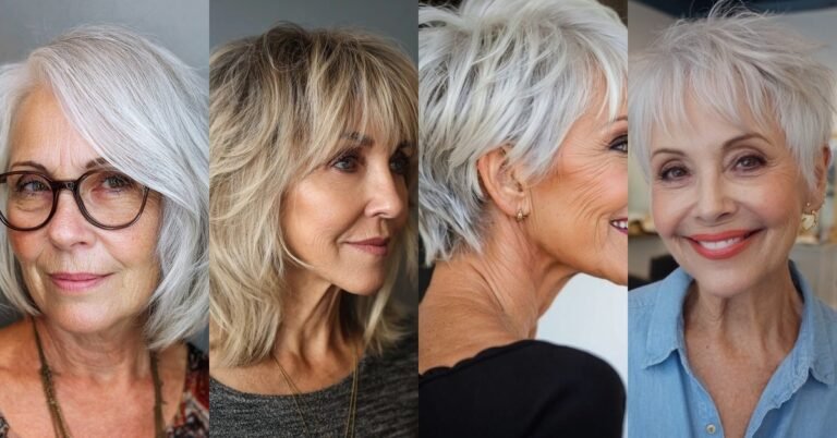 19 best hairstyles for older women collage: pixie bob lob and long hairstyles