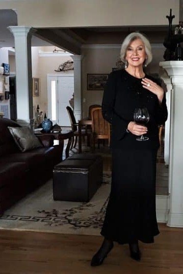 gray blazer with black outfit for women over 50