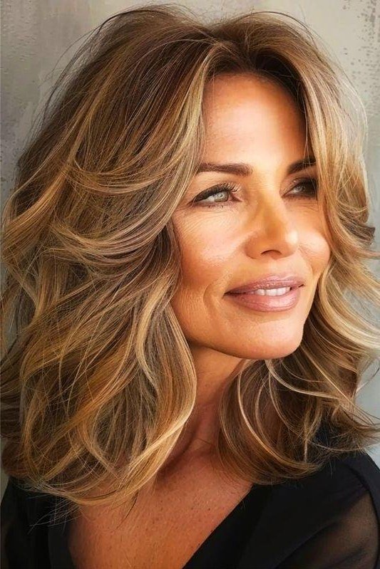 Caramel Soft Blowout Waves - shoulder-length blowout hairstyle for women over 60